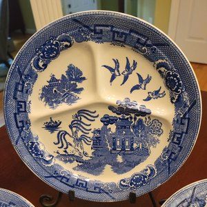 4pc Japanese Blue Willow Divided "Grill" Plates - Vintage 1921-41